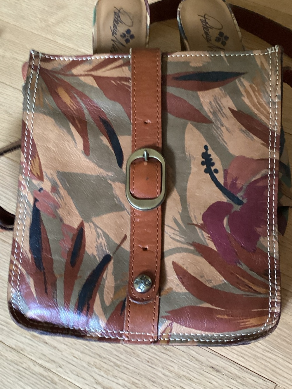 Patricia Nash Brown Floral Crossbody Bag with Burgundy Accents - Picture 11 of 13